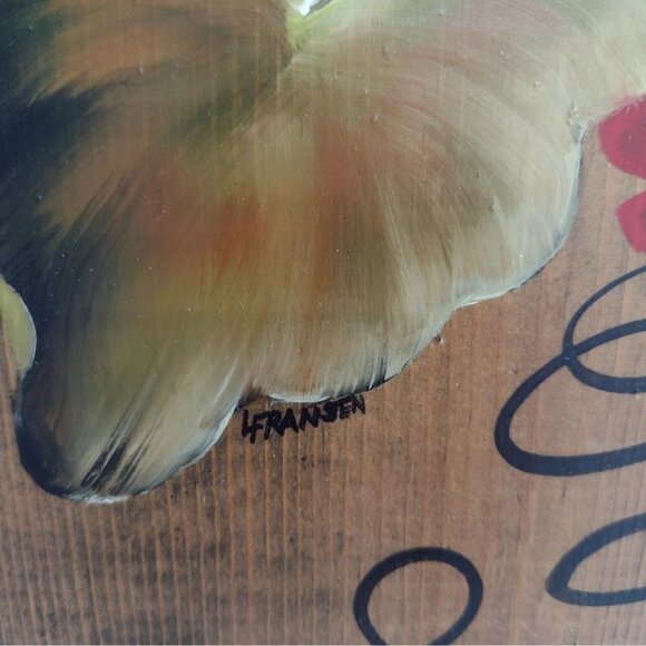 Vintage 70s Signed Fransen Handpainted Wood Board Wall Hanging Geraniums Floral - Picture 5 of 9